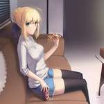 【FGO】ピザとコーラを食べる私服のセイバーさん！！　最強の組み合わせですねのサムネイル画像
