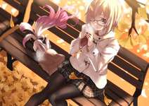 【FGO】ベンチに座って焼き芋を食べる私服マシュイラスト！！　紙袋に頭突っ込んでるフォウ君すこｗのサムネイル画像